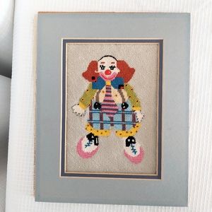 Colorful Clown Finished Needlepoint W Double MaReady to Frame Picture